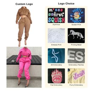 Venta al por mayor de algodón polar bordado pesado chándal 2 piezas bordado liso chándal Unisex conjunto de dos piezas para las mujeres - Product Image 2