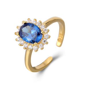 Anillo ajustable de compromiso de zafiro ovalado chapado en oro de Plata de Ley 925 de alta calidad para mujer - Product Image 1