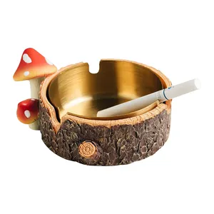 Home and Garden Decor Cute Mushroom Stainless Steel Ashtray for Cigarette, Natural Resin Ash Tray for Indoor or Outdoor use