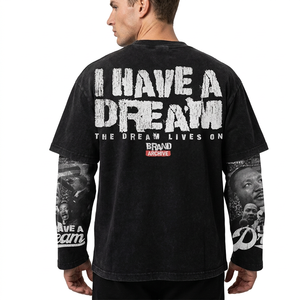 T-shirt à manches longues noir surdimensionné pour homme Archive, imprimé photo « I Have A Dream », style streetwear, coupe jersey, 100 % coton - Product Image 6
