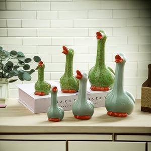 Ensemble d'ornements en céramique verte pour la famille de canards, décoration pour salon, chambre d'enfant, décoration de la maison - Product Image 3