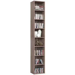 Dark Oak Tall Media CD Storage Cube Organizer 8-Tier Book <strong>Shelf</strong> <strong>Thin</strong> Narrow Wood Bookcase with Adjustable <strong>Shelves</strong> - Product Image 1
