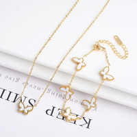 Ensemble collier papillon léger de luxe en acier inoxydable à la française ensembles de boucles d'oreilles romantiques dames plaqué or 18 carats bijoux tendance