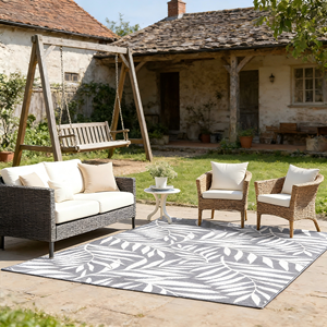 Tapis de plage extérieur réversible en paille synthétique tissée PP - Product Image 1