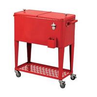 Glacière rétro en métal rouge de 80 L avec roues, glacière de patio extérieure, grande capacité