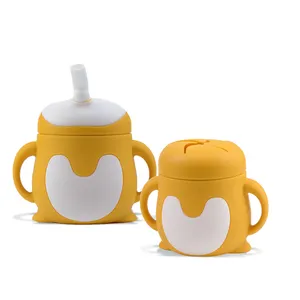 工厂新品婴儿产品3合1硅胶婴儿吸管杯硅胶儿童小吃杯带吸管盖