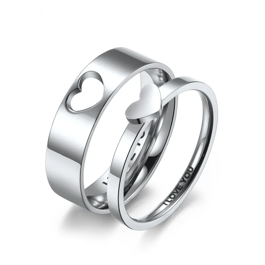OEM Anel De Casal High Polish Stainless Steel Engagement Ring Heart Wedding Rings Couple Set