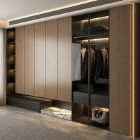 Armoire murale complète de luxe sur mesure, écologique, avec coiffeuse intégrée, tiroirs de rangement et étagères ouvertes pour chambre moderne