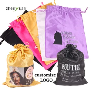 Gift satin pouches bag custom logo luxury wholesale large wig hair bundles dust silk satin drawstring bags