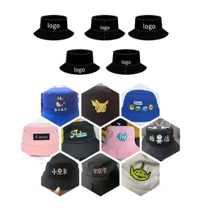 Wholesale Bulk Custom Embroidery Logo Women 100%Cotton Bucket Cap Double-sided Summer Fisherman Reversible Sun Bucket Hat