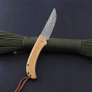 Damascus lưỡi thép tồn tại dao gỗ xử lý gấp túi dao với vỏ bọc da tùy chỉnh OEM - Product Image 2