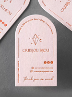 Carte de visite en carton 3D de luxe en forme d'arche, impression personnalisée, lettrage en relief, insertion en papier coton