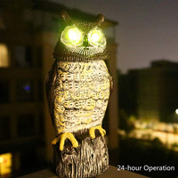 Décoys de hiboux en gros pour effrayer les oiseaux, hibou à énergie solaire, yeux lumineux, tête rotative et son