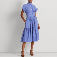 Robe décontractée longue boutonnée à manches courtes pour femmes fabrication personnalisée de haute qualité vintage style français pour les vacances d'été
