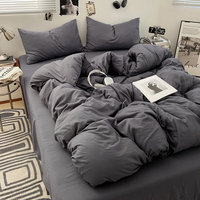 Literie lavée super douce housse de couette solide et douce drap plat coloré maison hôtel linge de lit nordique épissage ensemble de literie de printemps