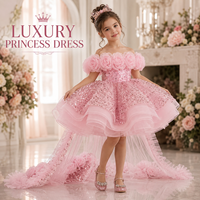 Robe de princesse de luxe pour filles, épaules dénudées, à sequins, pour concours de beauté, demoiselle d'honneur, mariage, fête d'anniversaire