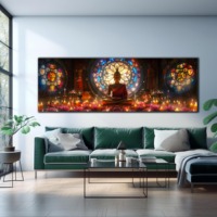 Art mural zen moderne de luxe en verre teinté, peinture sur porcelaine cristalline, impression HD sur toile, cadre en alliage d'aluminium, éclairage aux chandelles