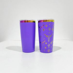 Lot de 8 gobelets de voyage isothermes personnalisés avec logo, revêtement arc-en-ciel, revêtement en poudre, 20 oz, avec paille colorée, pour cadeaux de la Saint-Valentin - Product Image 2