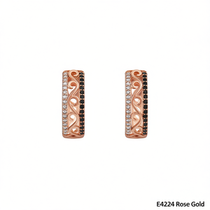 Eleganti orecchini a cerchio in oro rosa con zirconi rotondi incastonati a canale, gioielli classici da donna alla moda E4224 - Product Image 1