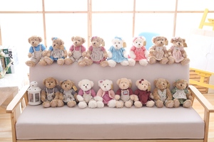 Vente en gros 8 pouces Kawaii Ours en peluche Couple doux en peluche tête de poupée correspondant vêtements PP coton pour les couples de mariage - Product Image 2