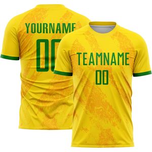 Maillots de football d'été respirants personnalisables pour garçons et enfants, jaunes et verts, à manches courtes, avec short, nom d'équipe personnalisé - Product Image 4