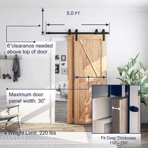 Kit de herrajes para <span class=keywords><strong>puerta</strong></span> corredera de granero de derivación de acero al carbono pesado, sistema de pista única, colgador de rodillo básico, fácil de puertas interiores, casas - Product Image 2