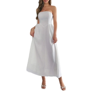 Vestido Largo Elegante de Mujer, Color Sólido, Sin Mangas, Espalda Descubierta, Estilo Tubo, Corte en A - Product Image 1