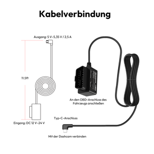 360 Car Reversing <b>Camera</b> OBD Hardwire Kit for CarPlay Wired Connection Smartphone Compatible - Product Image 2