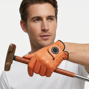 Gant de golf QASWA SPORTS en cuir souple orange de qualité supérieure, respirant, perforé, avec marqueur de balle magnétique réglable pour homme (main gauche) - Product Image 1