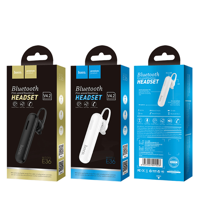 HOCO E36 Free Sound Business Wireless Headset Single-Ear Ear-hanging Call and Song-listening Wireless Blue Tooth Headset