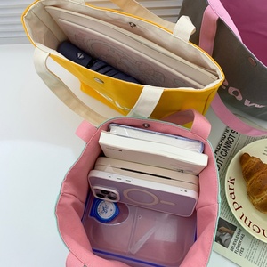 Sacs fourre-tout en toile de coton couleur unie pour femmes, sacs à bandoulière avec logo brodé, sacs d'épicerie pour femmes, vente en gros - Product Image 2