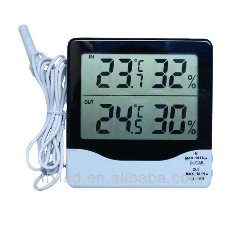 Termômetro digital, termômetro interno e externo com sensor e medidor de umidade e tela lcd grande tl8039