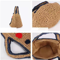 Bolso de Playa Tejido a Mano con Diseño de Cara Sonriente, Bolso de Rafia Bordado con Cara Feliz y Divertida, Diseño Caprichoso
