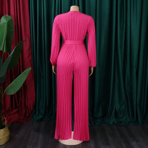 Verano europeo y americano nuevo cuello en V de las mujeres Sexy con cordones plisado de pierna ancha <span class=keywords><strong>mono</strong></span> de <span class=keywords><strong>talla</strong></span> <span class=keywords><strong>grande</strong></span> para la exportación - Product Image 6