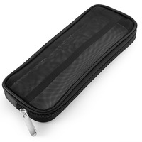 Étui de rangement portable en maille transparente en PU avec fermeture éclair pour pinceaux de maquillage, crayons à sourcils, fards à paupières, eye-liners - Conception pliable