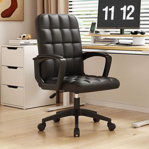 Chaise de bureau ergonomique réglable en hauteur, pivotante, avec accoudoirs fixes, pour la maison, le bureau et les études - Product Image 2