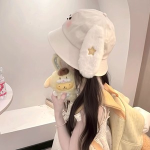 Sombrero de Pescador Gulu Rabbit, Diseño a Cuadros Rosa con Orejas de Conejo, Protección Solar, Primavera Verano, Casual, para Mujer, Lona - Product Image 4