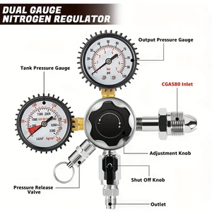 CGA580 Dual Gauge Nitrogen Regulator bir tong sistem dengan 0-100 PSI tekanan 5/16 "& 1/4" outlet untuk Draft bir, Homebrew - Product Image 3