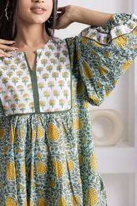 Flared Hem Sea Blue <b>Short</b> <b>Dress</b> With Printed Motif Detail In A-Line Shape Stylish Casual Women Fashion <b>Summer</b> Wear - Product Image 6