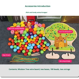 ของเล่นเสริมพัฒนาการเด็ก ชุดร้อยลูกปัด บล็อกไม้เสริมทักษะสำหรับเด็กเล็ก อายุ 4-6 ปี เด็กชาย เด็กหญิง กล่องสี - Product Image 2