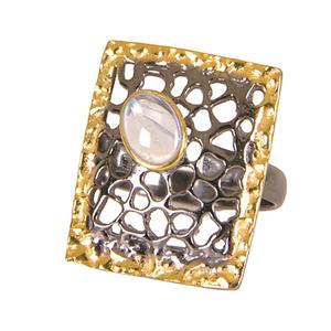 แหวนพลอยมูนสโตนสีรุ้งแสนสวยสุดพิเศษ925แหวนเงินสเตอร์ลิงชุบทองสำหรับงานแต่งงาน - Product Image 1