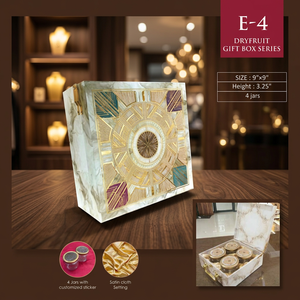 Cajas de Regalo de Frutos Secos Hechas a Mano, Caja de Regalo de Resina Premium de 9x9 Pulgadas con 4 Compartimentos para Frascos, Diseño Tradicional, Forro de Satén, Artístico - Product Image 1