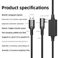 Kabel Data VR Elbow Data Cable Mate untuk 3 Pico 4 USB Type-C 3.2 dengan Jaket TPE Pengisian Cepat 3A