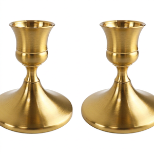 Vedela Naturals Golden <b>Iron</b> Multi-Printing Candle Stand Set of 2 for Home Decoration Wedding Durable Taper Candle Holders - Product Image 2