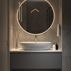 Meuble-lavabo flottant moderne et écologique sur mesure avec miroir LED intelligent et coiffeuse – Solution complète pour votre projet - Product Image 2
