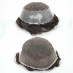 Q6 PU Skin Swiss Lace Base Hair Prosthesis 130% Density Natural Human Hair <b>Men</b> Male Toupee With Front Bleached Hair for <b>Men</b> - Product Image 4
