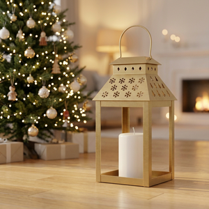 Wholesale Latest Snowflake Cutout <b>Gold</b> Metal Candle <b>Lantern</b> for Christmas Holiday Home Decoration - Product Image 5