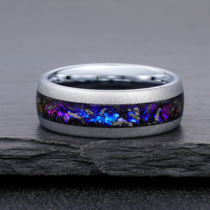 Anello da uomo POYA Coffee Wedding Band 8mm in tungsteno carburo nero argentato sabbiato a cupola con intarsio meteorite galassia - Product Image 6