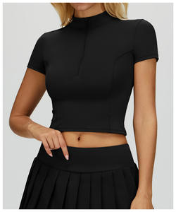 Sentiment <span class=keywords><strong>nu</strong></span> Yoga à manches courtes col montant fermeture éclair <span class=keywords><strong>blazer</strong></span> serré course en plein air Fitness à manches courtes logo personnalisé vêtements - Product Image 6