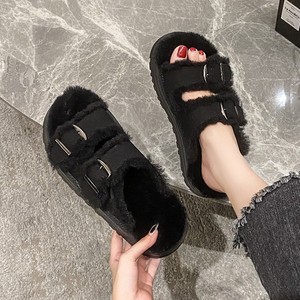 <span class=keywords><strong>Chaussons</strong></span> Boken à semelle épaisse, fourrés, respirants et chauds pour femme, nouvelle collection automne-hiver, avec talon compensé en peluche - Product Image 4